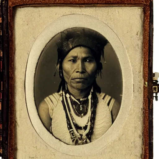 Image similar to portrait of an inca, daguerreotype