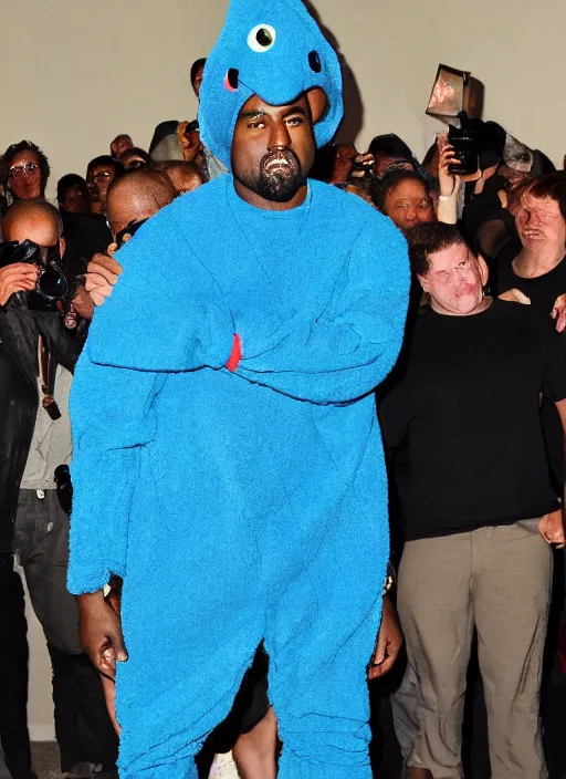 Image similar to a photograph of Kanye West in a fish costume