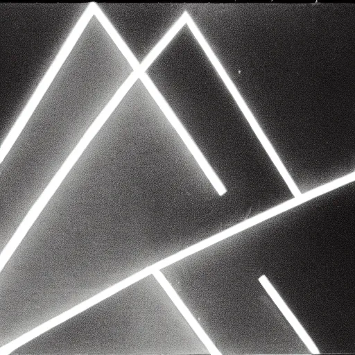 Prompt: black background, a prism triangle splitting white light, beam, 1970s
