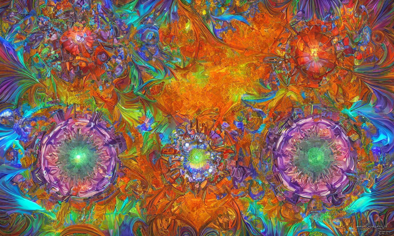 Image similar to voronoi engine laboratory 3 d volume kaleidoscope mandala fractal chakra digital multicolor stylized concept substance by artgerm, rossdraws, norman rockwell, magali villeneuve, gil elvgren, alberto vargas, earl moran, enoch bolles radiating a glowing aura global illumination ray tracing hdr