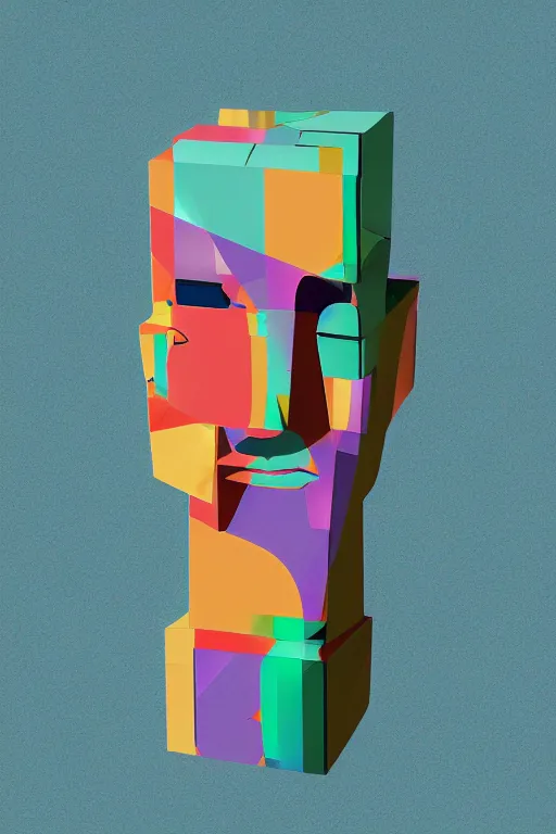 Image similar to cubist moai statue cutout digital illustration cartoon colorful beeple