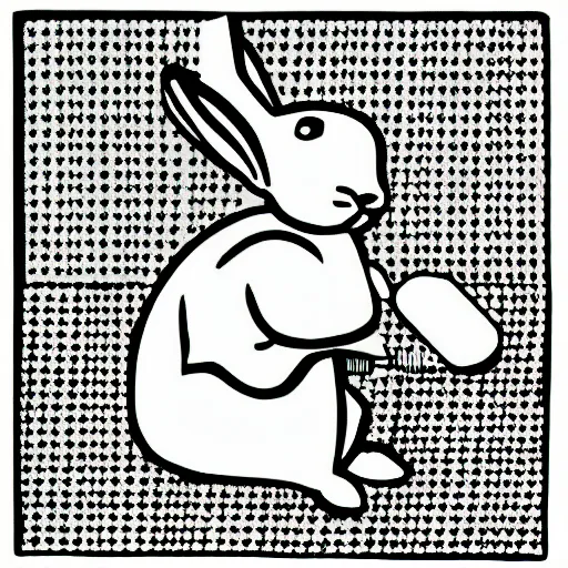 Image similar to a rabbit playing chess in the style of roy lichtenstein
