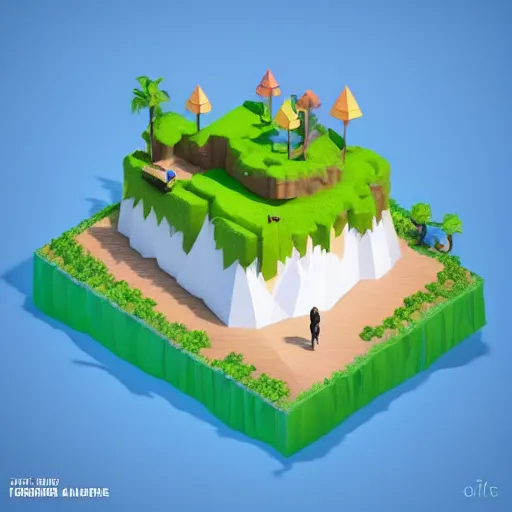 Image similar to a floating island isometric art, low poly art, game art, artstation, 3D render, cgsociety, octane render