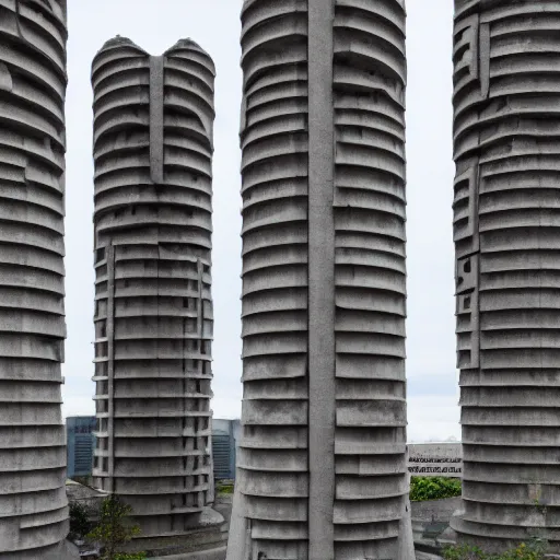 Image similar to a sci - fi beautiful brutalist hypermodern monument, with many rounded brutalist towers sprouting from the base tower creating a complex and unique geometric building, photography