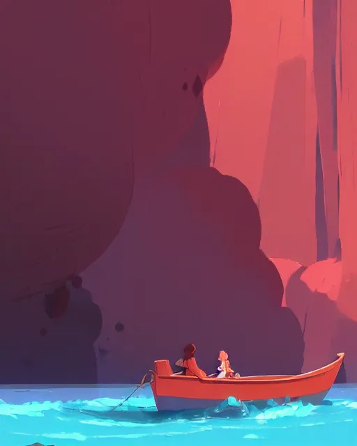 Prompt: a boat made of red stone, deep water, cory loftis, james gilleard, atey ghailan, makoto shinkai, goro fujita, studio ghibli, rim light, exquisite lighting, clear focus, very coherent, plain background, soft painting