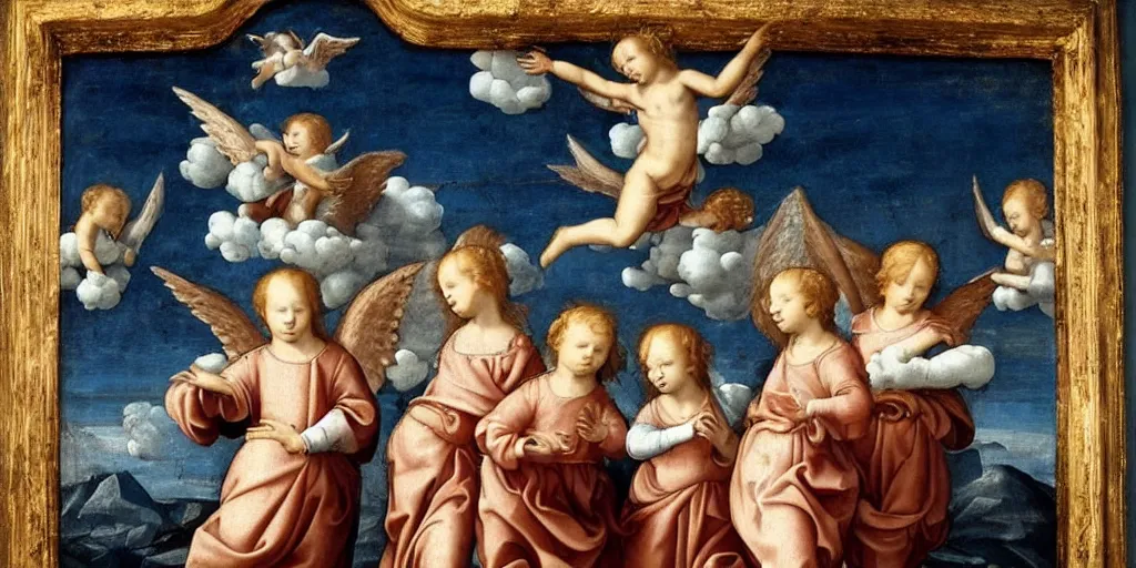 Prompt: angels in the clouds. renaissance style. - h 5 7 6