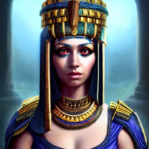 Prompt: Cleopatra, beautiful eyes, portrait, fantasy, beautiful face, medieval, vivid colors, elegant, concept art, sharp focus, digital art, Hyper-realistic, 4K, Unreal Engine, Highly Detailed, HD, Dramatic Lighting by Brom, trending on Artstation