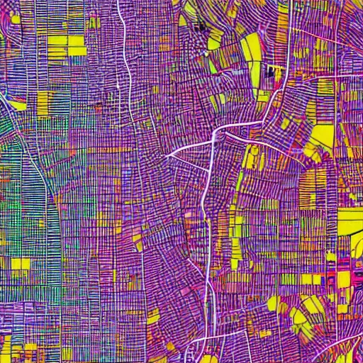 Prompt: a colorful topographic map of a dense urban city