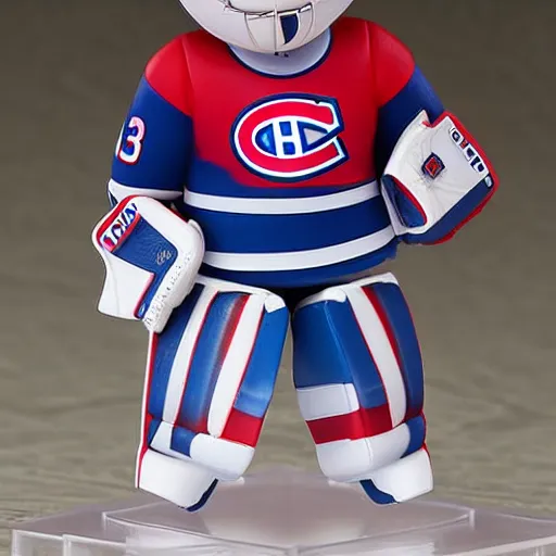 Image similar to high quality portrait flat matte painting of cute Nendoroid figurine of Carey Price Goaltender, in the style of nendoroid and manga NARUTO, number 31 on jersey, Carey Price Goaltender, An anime Nendoroid of Carey Price, goalie Carey Price, number 31!!!!!, full ice hockey goalie gear, Montreal Habs Canadiens figurine, detailed product photo, flat anime style, thick painting, medium close-up