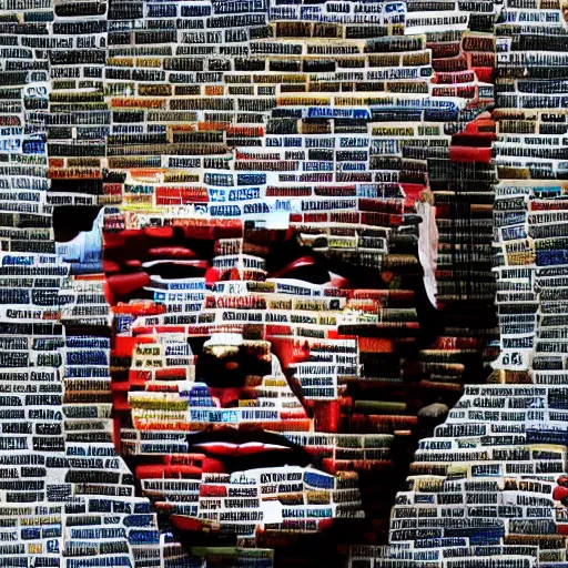Image similar to a portrait of donald trump constructed from trash, collage, 🗑, trash, drop shadow,, layered composition, layers, texture, mcu, highly textured, layered, sculpted, dynamic,
