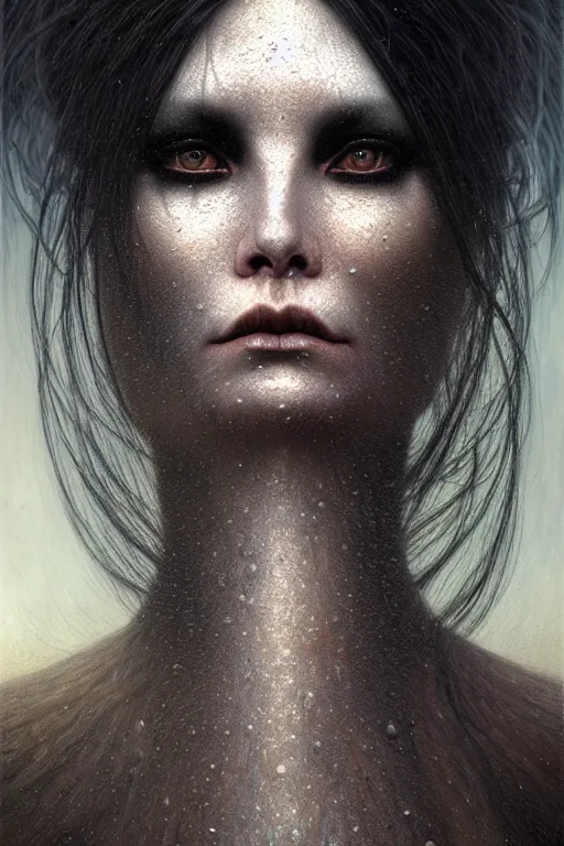Prompt: close - up gorgeous lilith, long black hair, the mother of all monsters dusty, destroyer! of worlds, void eyes, raining ash & smoke, fine art masterpiece, highly detailed dino valls wayne barlowe machiej kuciara, dramatic lighting, long shot, wide angle, uhd 8 k, sharp focus