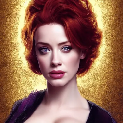 Prompt: photo of a gorgeous christina hendricks / amber heard hybrid in the style of stefan kostic, realistic, professionally, professionally color graded, half body shot, sharp focus, 8 k high definition, insanely detailed, intricate, elegant, art by stanley lau and artgerm