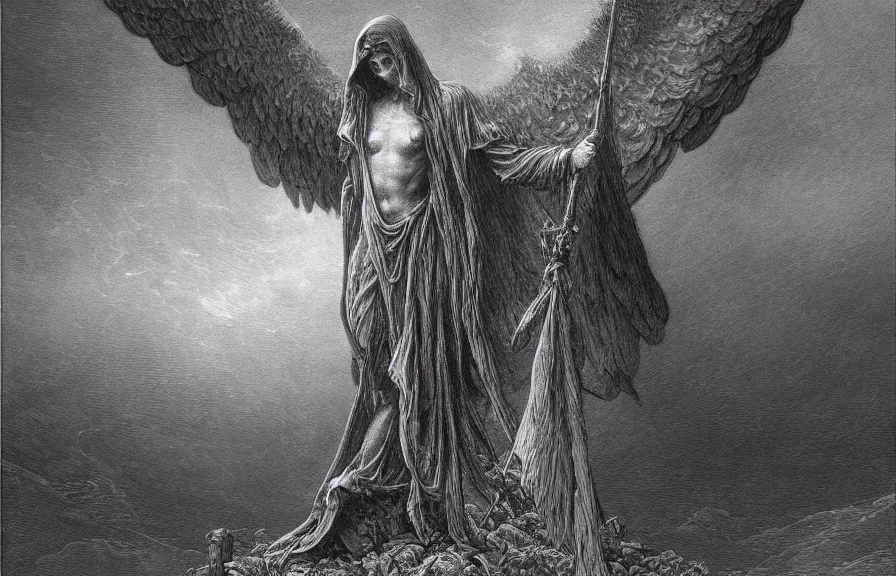 Image similar to angel of death, illustration by Gustave Dore, high resolution, 4K