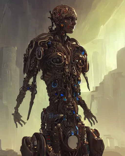 Image similar to benevolent cyborg necromancer, scifi, futuristic, highly detailed, trending on artstation, advanced technology, art by vitaly bulgarov and nivanh chanthara and lance wilkinson