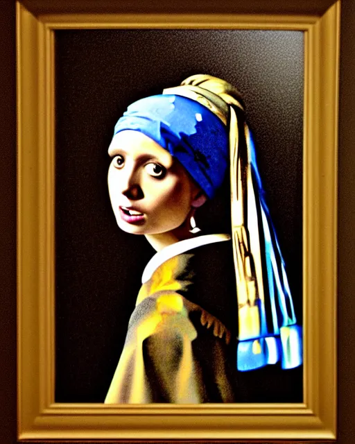 Prompt: A studio photo of Sarah Michelle Gellar as the girl with a pearl earring, bokeh, 90mm, f/1.4