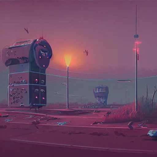 Image similar to post modern hellscape by Simon Stalenhag