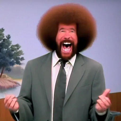 Image similar to bob ross screaming at church