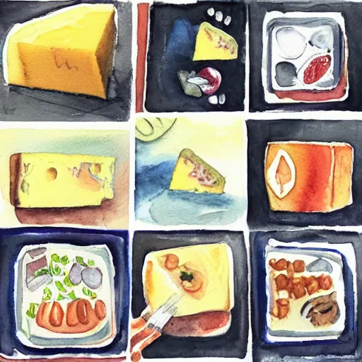 Image similar to cheese, watercolor food illustration, instagram # foodillustration