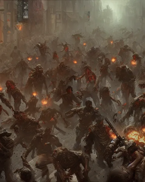 Image similar to zombie horde, in the style of craig mullins, ruan jia, kentaro miura, greg rutkowski, loundraw