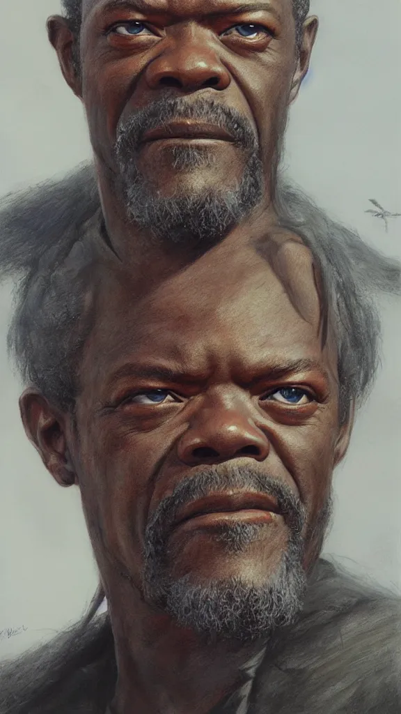 Image similar to portrait of samuel jackson, by alan lee, lord of the rings calendar, smooth, detailed terrain, oil painting, matte painting, concept art, trending on artstation