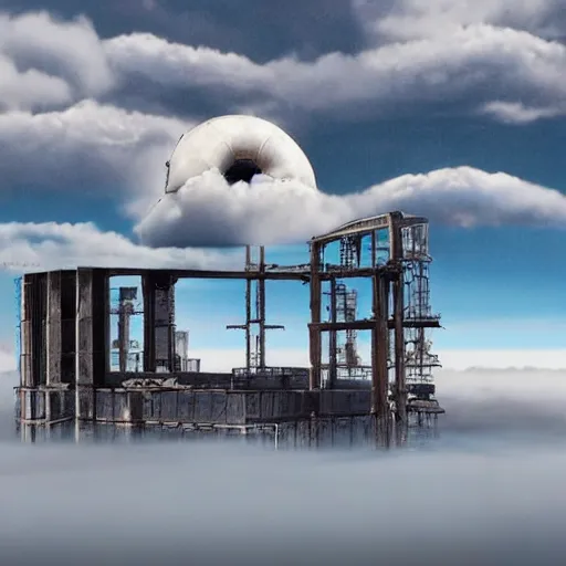 Image similar to ancient hi tech sci fi industrial superstructure standing above the clouds with an abandoned city on top, photograph, derelict, hyperrealism, megastructure