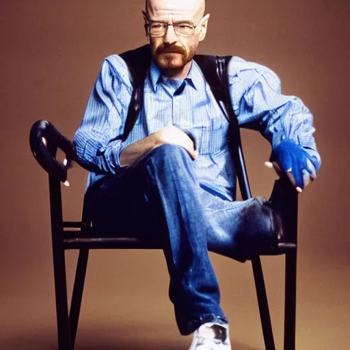 Image similar to walter white sitting on chair photo by annie leibovitz 8 0 mm lens bokeh