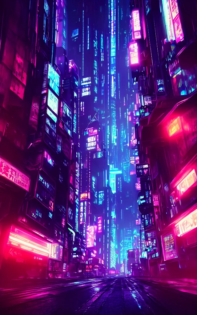 Image similar to concept art of a magnificent dark neon futuristic cyberpunk city bustling street at night cyberart in the style of liam wong in the film akira rendered in octane, 3 d render, trending on cgsociety, blender 3 d, displacement mapped