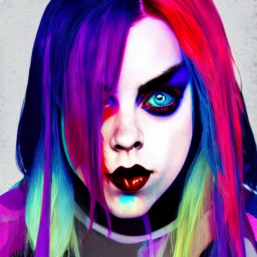 Image similar to Billie Eilish as Harley Quinn digital art 4k detail