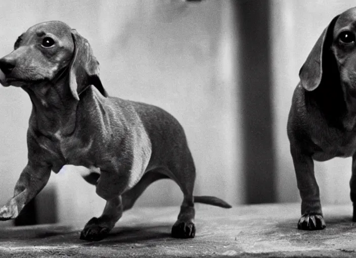 Image similar to stills from akira kurosawa's 1 0 7 dachshunds,