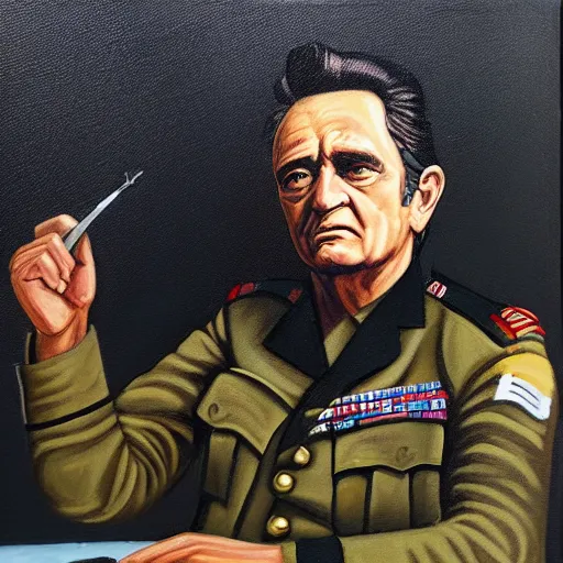 Prompt: “Oil painting of Johnny Cash as a World War 1 general, 4k”