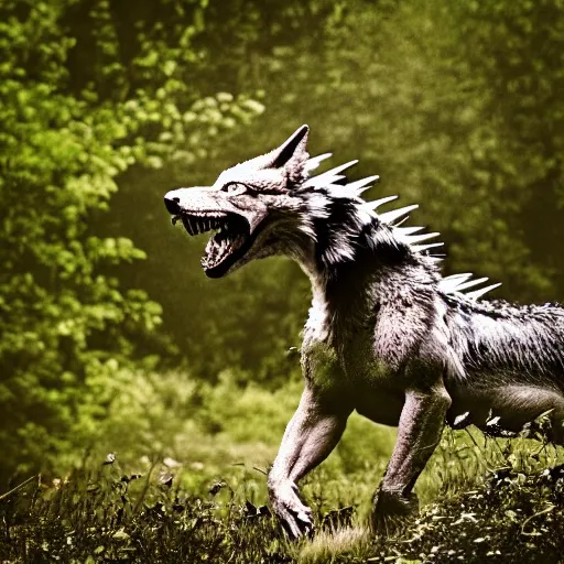 Prompt: dragon - wolf, nature photography