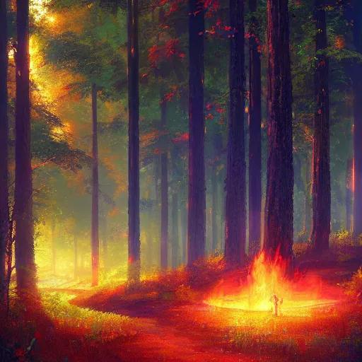 Prompt: A rainbowed fire of life heal a fantastic forest, oil panting, high resolution 4K, by Ilya Kuvshinov, Greg Rutkowski and Makoto Shinkai