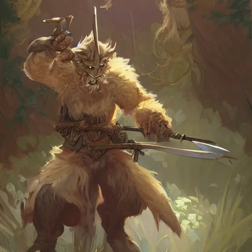 Image similar to A DnD Bugbear Ranger, intricate, elegant, highly detailed, digital painting, artstation, concept art, smooth, sharp focus, illustration, art by Gregory Manchess and Fernanda Suarez and Artem Demura and alphonse mucha