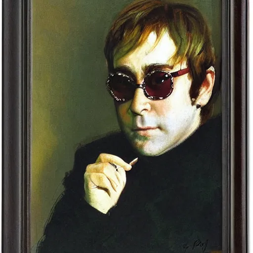 Prompt: portrait of elton john lennon thoughtful in 1 9 7 0 by ilya repin