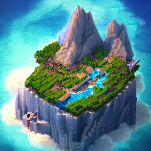 Image similar to isometric island in the sky, isometric invironment, 3d art, amazing detail, artstation, concept art