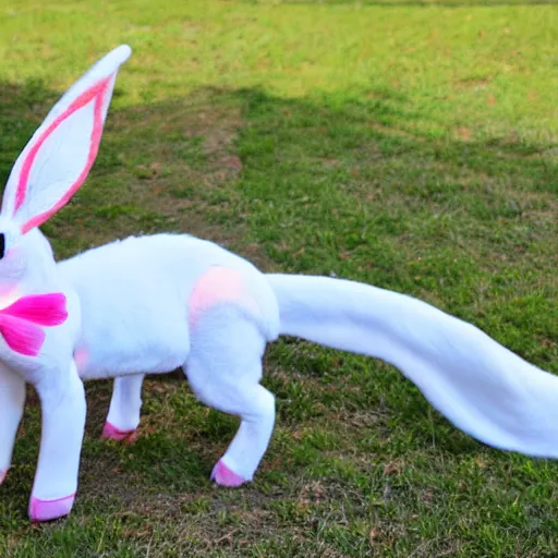 Prompt: a photo of a real life Sylveon, real life size