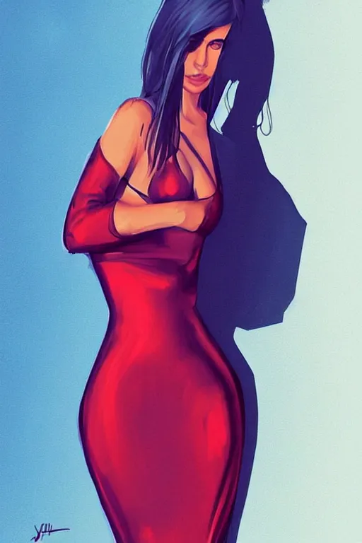 Image similar to full length portrait of very very very very very beautifully female with amazing body figure wearing tight dress, digital painting, trending on instagram, concept art, sharp focus, illustration, maxim magazine style