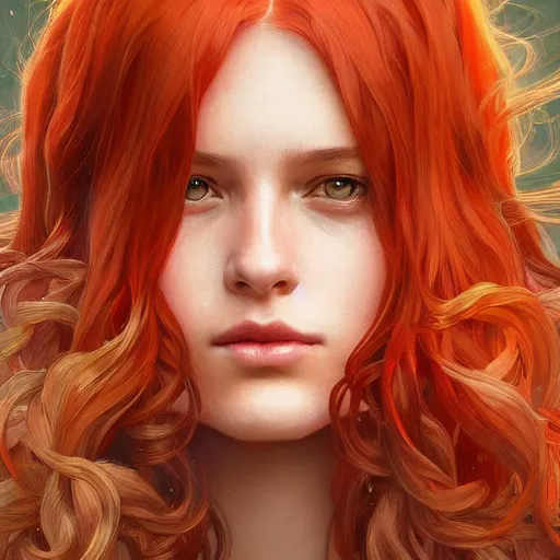 Image similar to girl with super long hair, hair becoming autumn red leaves, intricate, highly detailed, digital painting, artstation, concept art, smooth, sharp focus, illustration, unreal engine 5, 8 k, art by artgerm and greg rutkowski and alphonse mucha