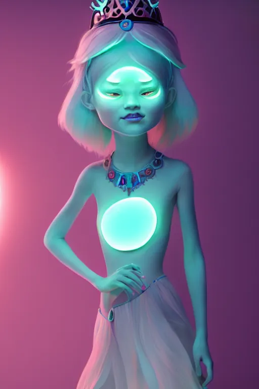 Prompt: super cute Bioluminescent Princess character concept, soft light, soft mood, realistic body features and face, illustration, painting oil on canvas by Elena Zhurikhina and Goro Fujita, octane render trending on artstation, 4k, 8k, HD