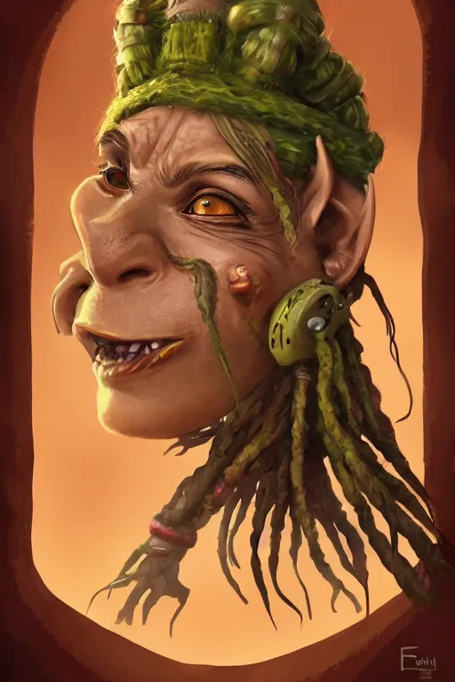 Image similar to rastifarian goblin with dreadlocks, highly detailed, portrait, character art by Fiona Staples,