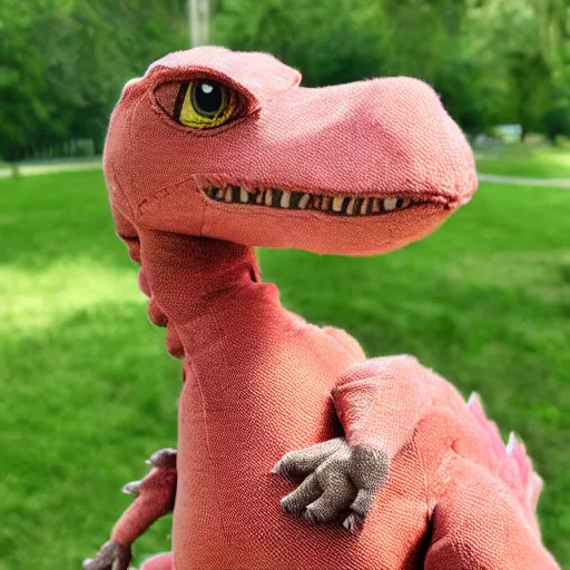 Image similar to a cute velociraptor plush toy