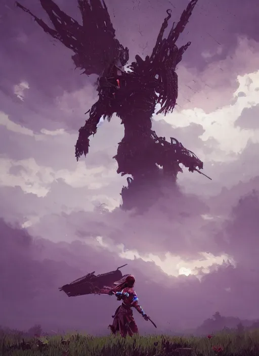 Image similar to !dream Environmental Art, Horizon Zero Dawn silhoutte, archer, atmospheric environment, Character Design, demonic presence, Holy Heavenly Host Divine Angelic Army. Beeple, grimshaw, thomas cole, ismail inceoglu, winslow homer, greg rutkowski, gerald brom, marc simonetti, simon stalenhag, anton fadeev, donglu yu