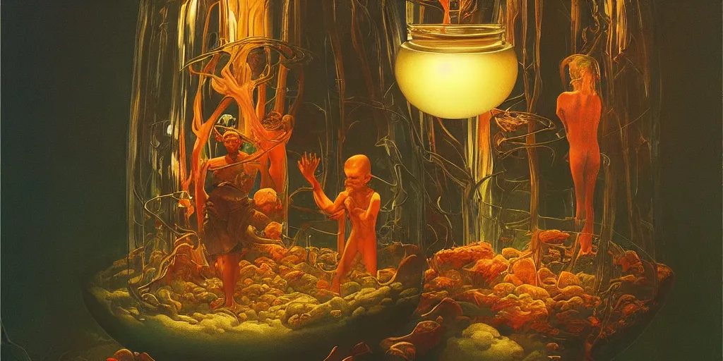 Image similar to dreamscape in a jar, gorgeous lighting, highly detailed, by zdzisław beksinski and norman rockwell and greg rutkowskiweta studio, and lucasfilm