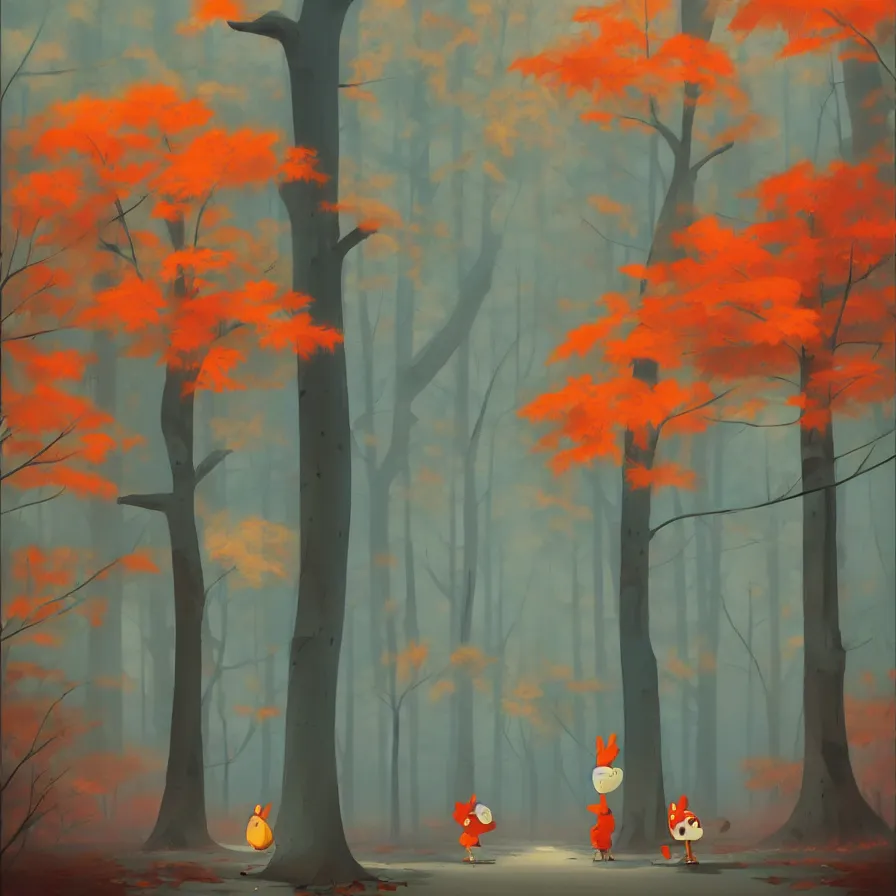 Image similar to goro fujita ilustration a forest full of leaves on the ground, tall autumn trees that let in small streaks of light to the ground, painting by goro fujita, sharp focus, highly detailed, artstation