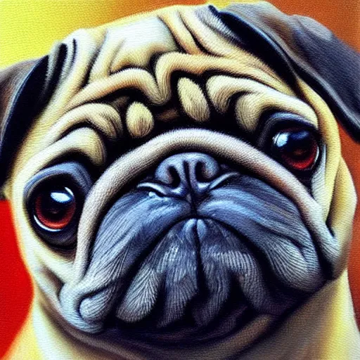 Prompt: oil painting, a emo pug, intricate, masterpiece, artstation, stunning