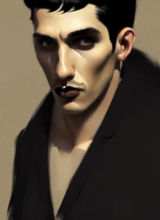 Prompt: portrait of a man with a broad nose and a confident expression, 1 9 6 0 s, black clothes, goth, punk, funk, intricate, elegant, highly detailed, digital painting, artstation, concept art, smooth, sharp focus, illustration, art by wlop, mars ravelo and greg rutkowski