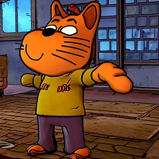 Image similar to garfield the cat, in telltale ’ s walking dead video game