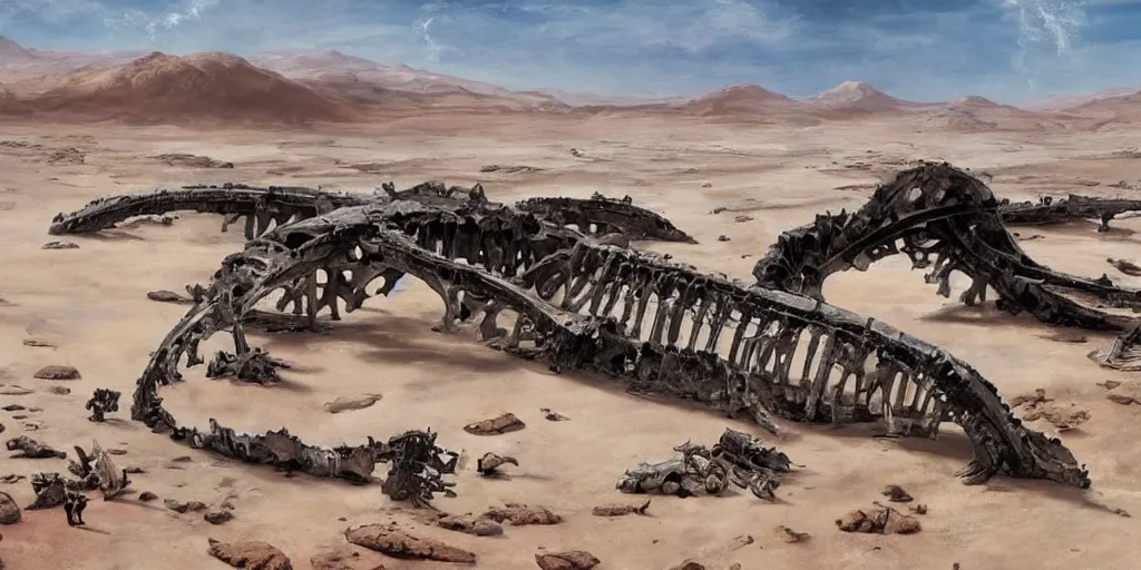 Image similar to supernova, neo brutalism space station ruins in the mars desert, giant whale skeleton, whale bones, whale graveyard, painted by steve mccurry, ruan jia, raymond swanland, lawrence alma tadema, zdzislaw beksinski, norman rockwell, jack kirby, tom lovell, alex malveda, greg staples