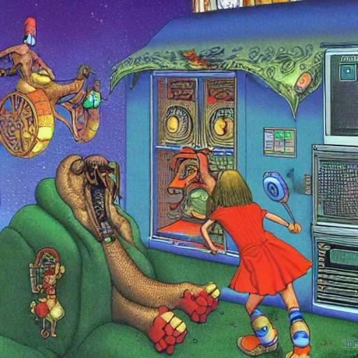 Image similar to dmt hallucination, machine elves, gary larson, far side