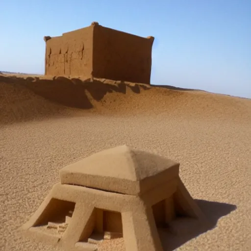 Image similar to desert temple in sand with cube